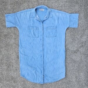 MADEWELL Blue Denim & Linen Courier Shirt Dress Button Down F0627 Womens Small S
